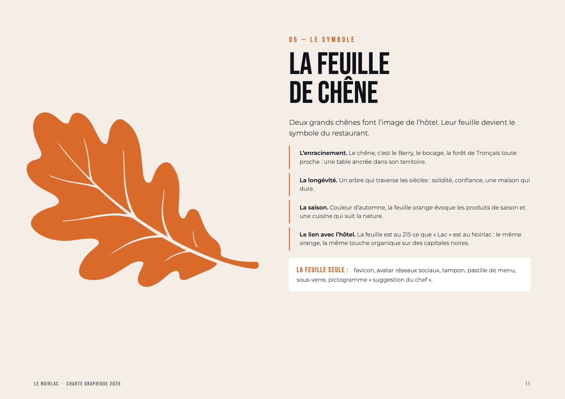 Charte graphique Le Noirlac, page 11 : La feuille de chêne