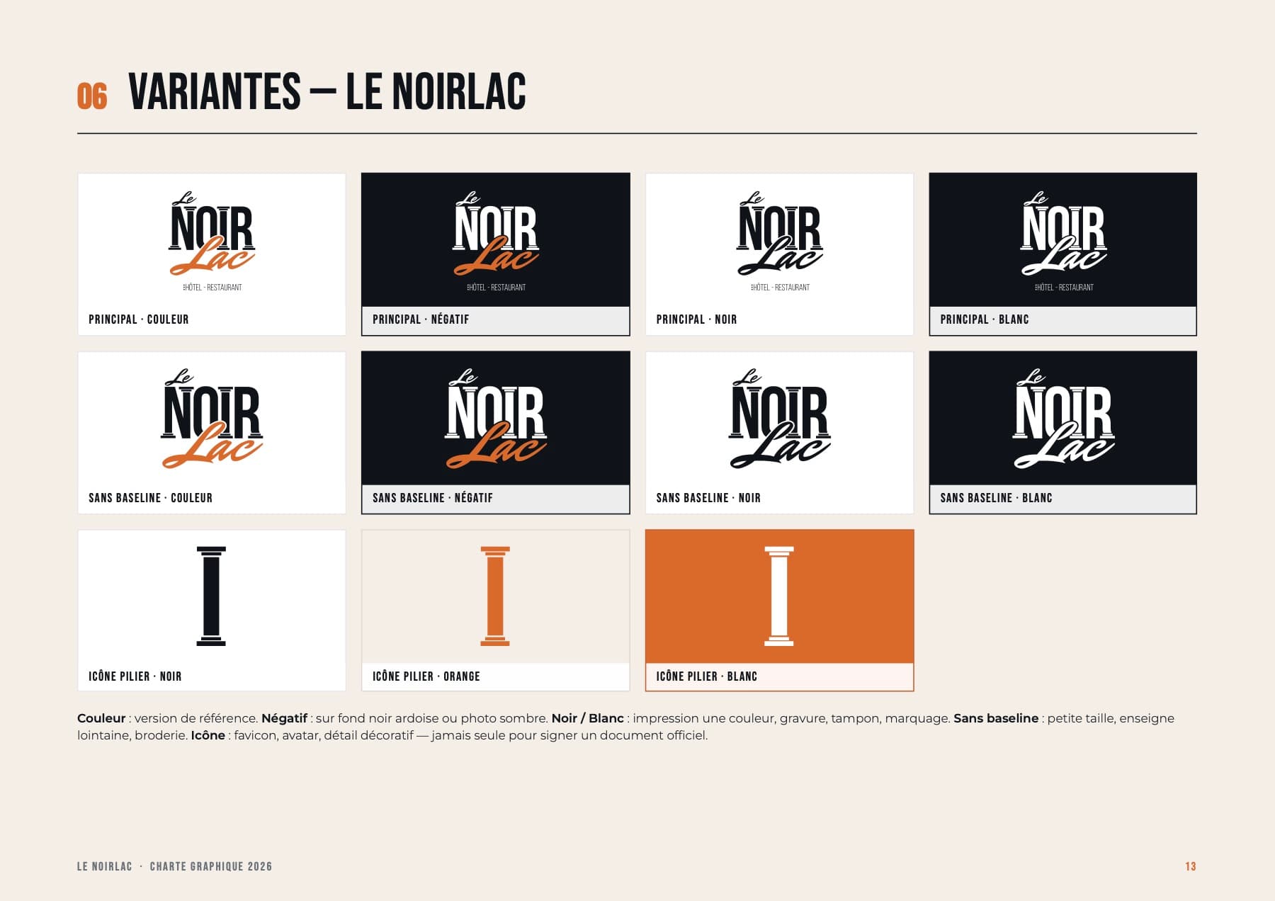 Charte graphique Le Noirlac, page 13 : Les déclinaisons du logo