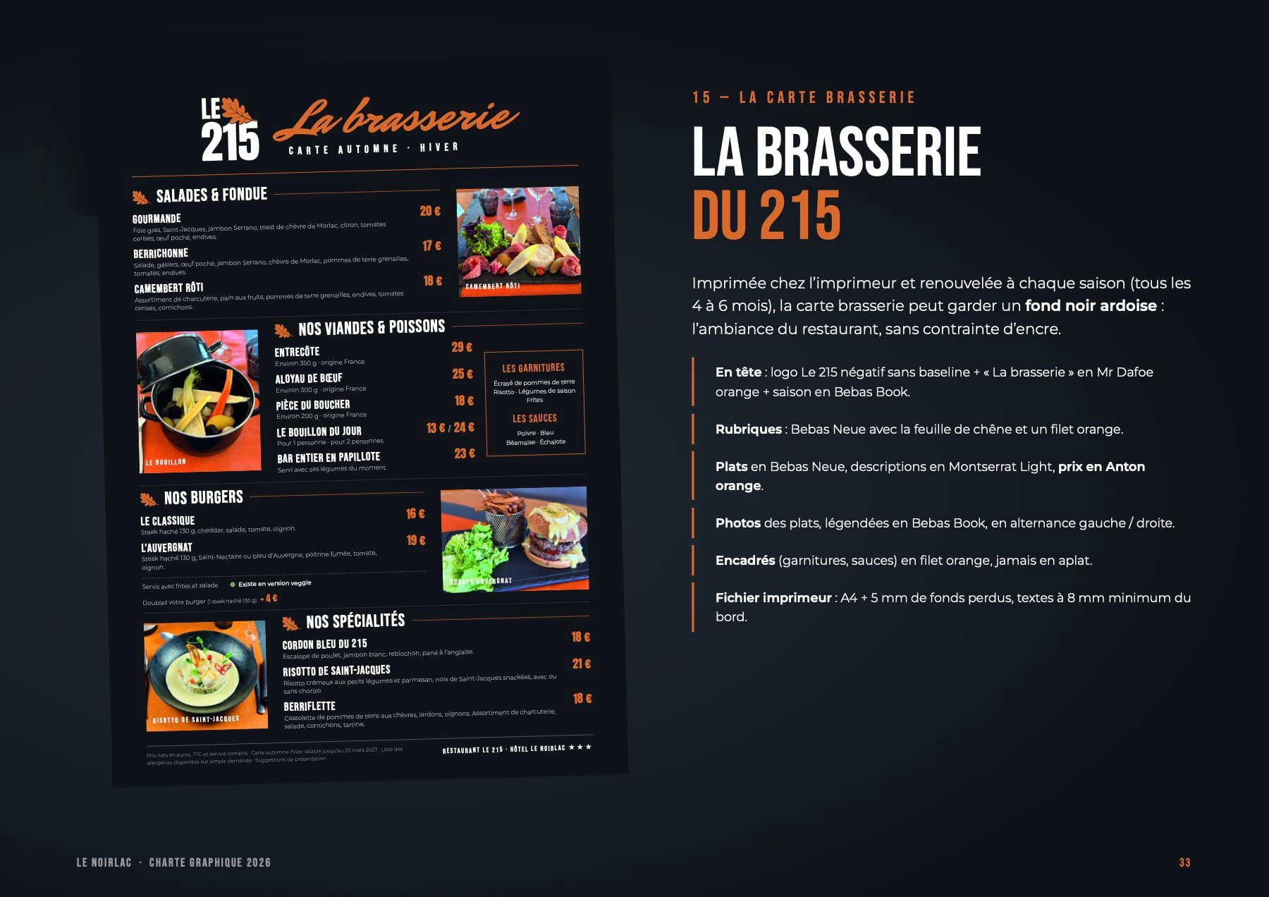 Charte graphique Le Noirlac, page 33 : La carte brasserie