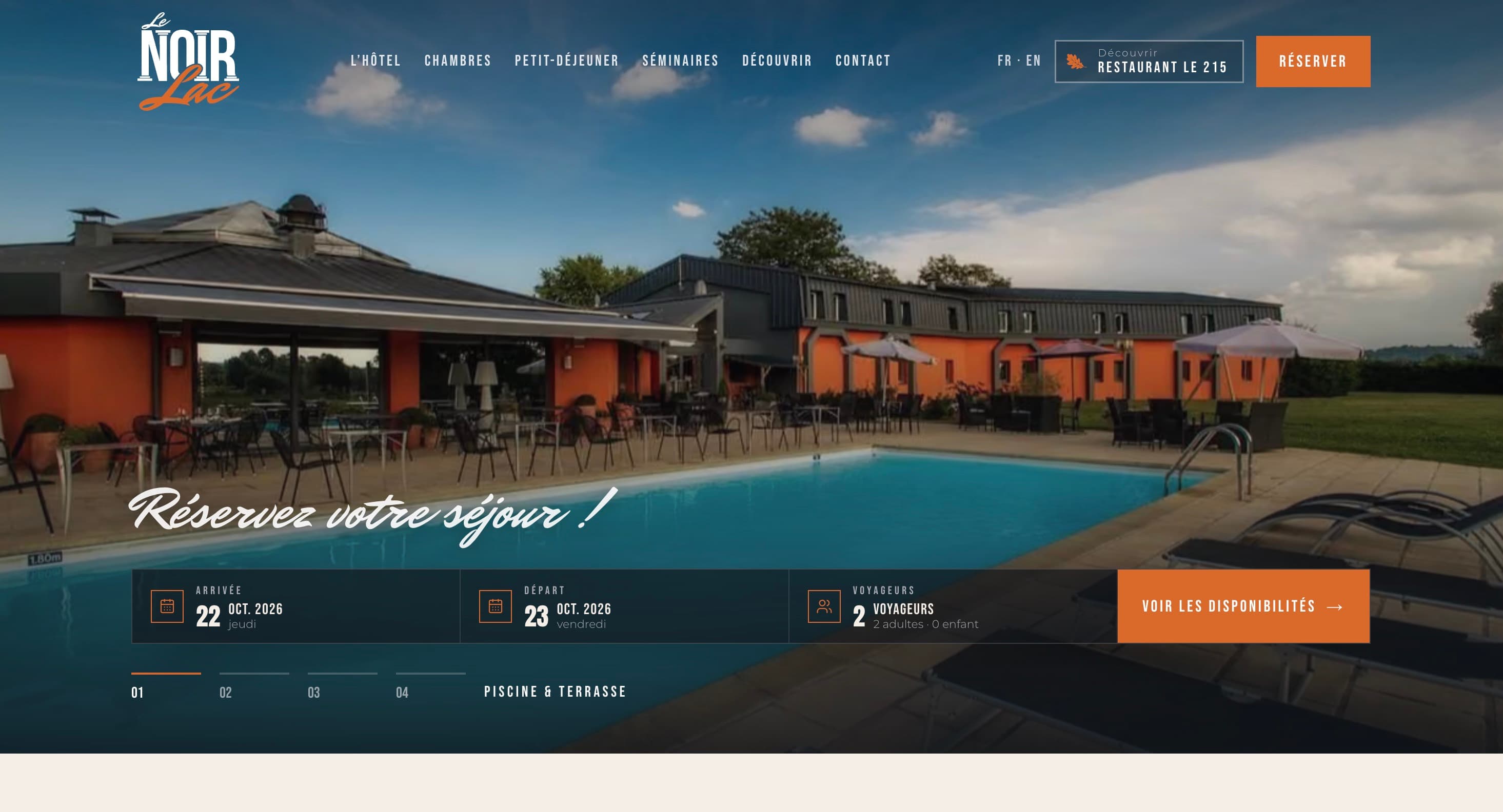 Page d'accueil du nouveau site de l'Hôtel Le Noirlac