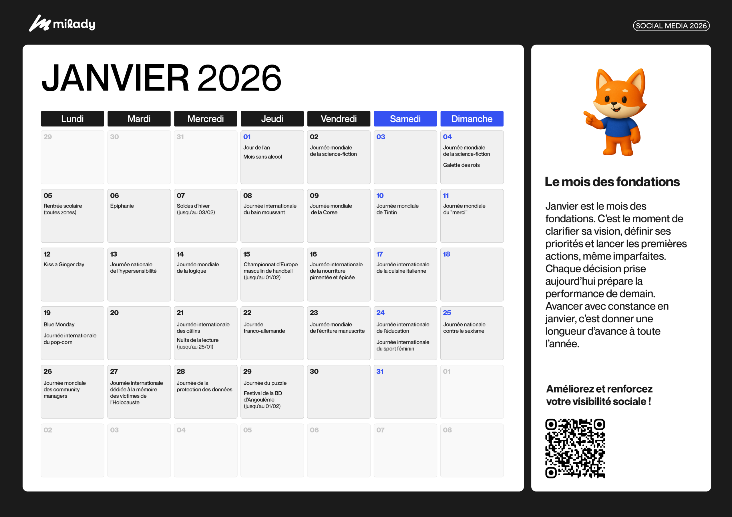 Calendrier social media janvier 2026 gratuit