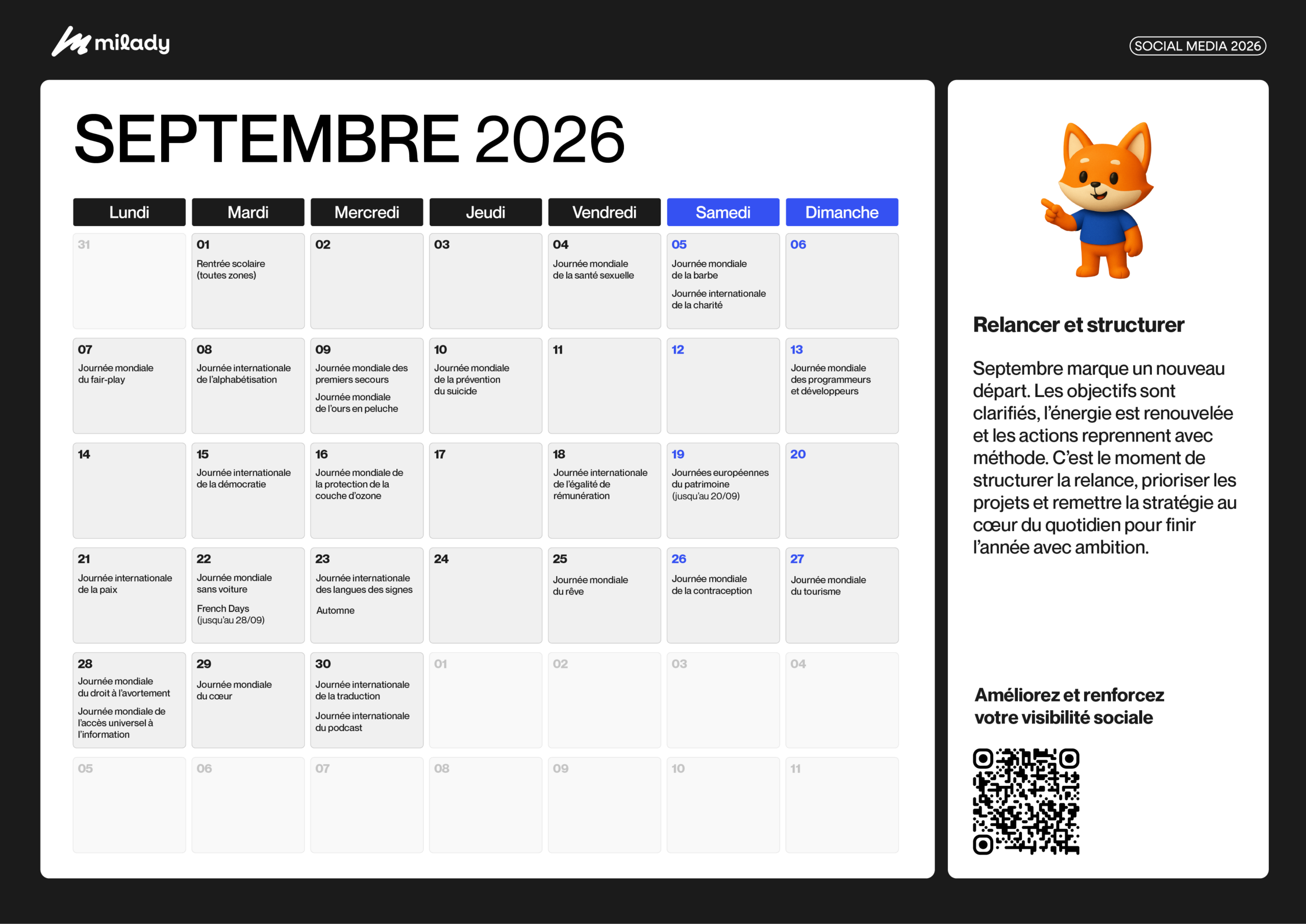 Planning social media septembre 2026