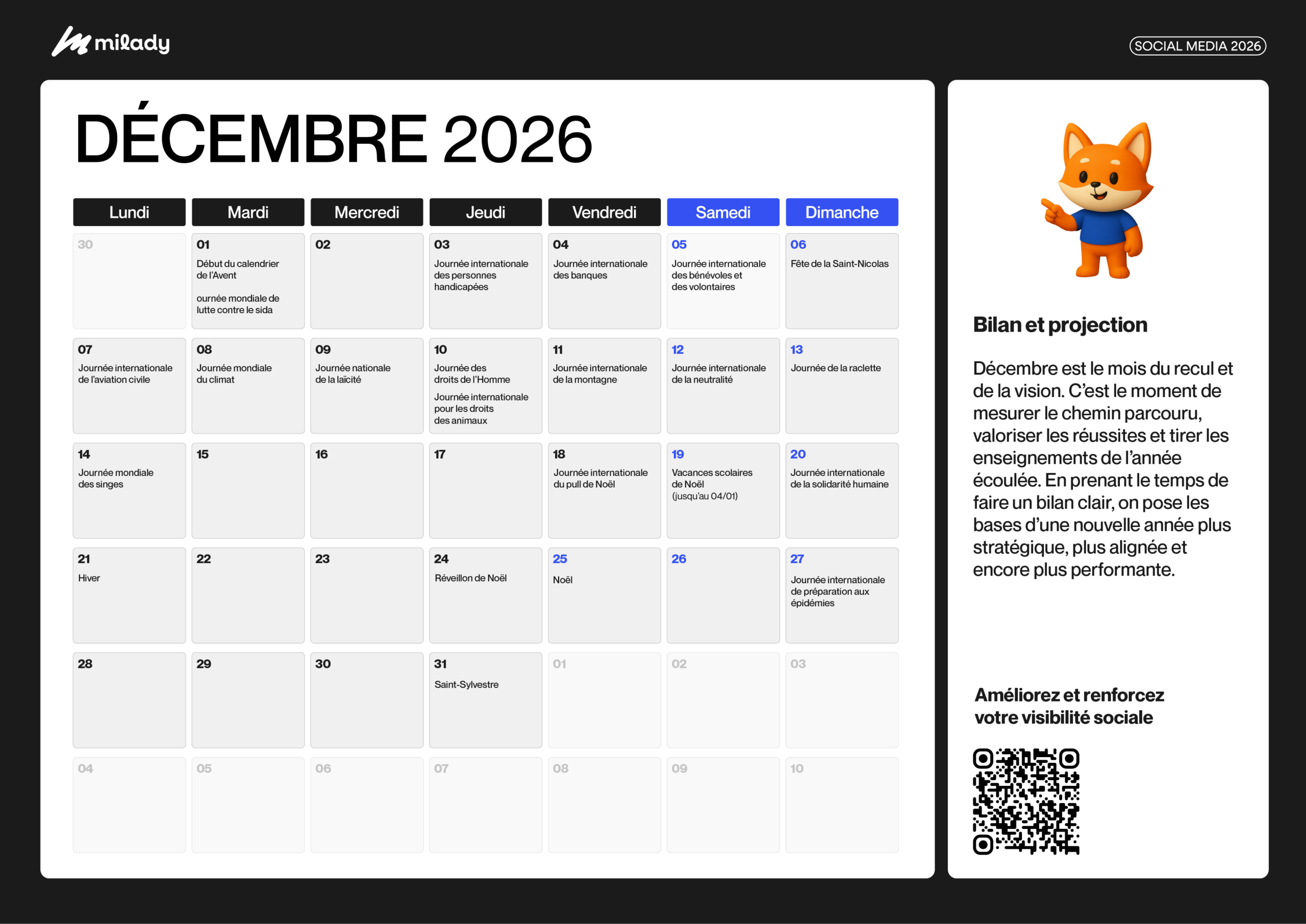 Calendrier éditorial décembre 2026
